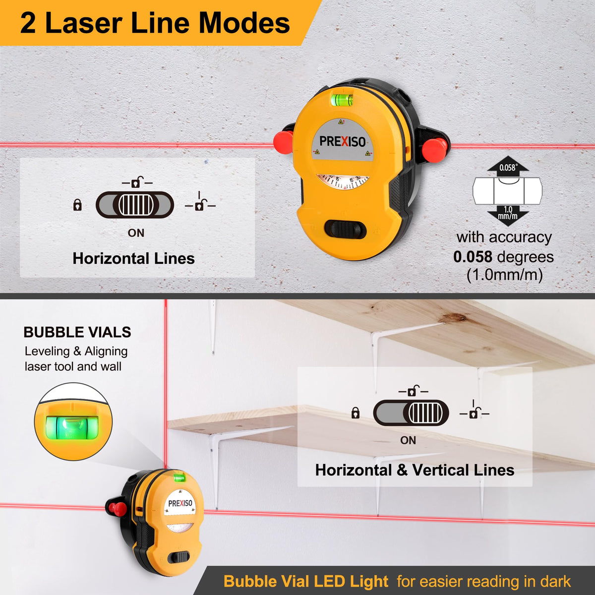 PREXISO Multi Surface Laser Level LED Light Vial Cross Line - Prexiso Official Imagery - 8