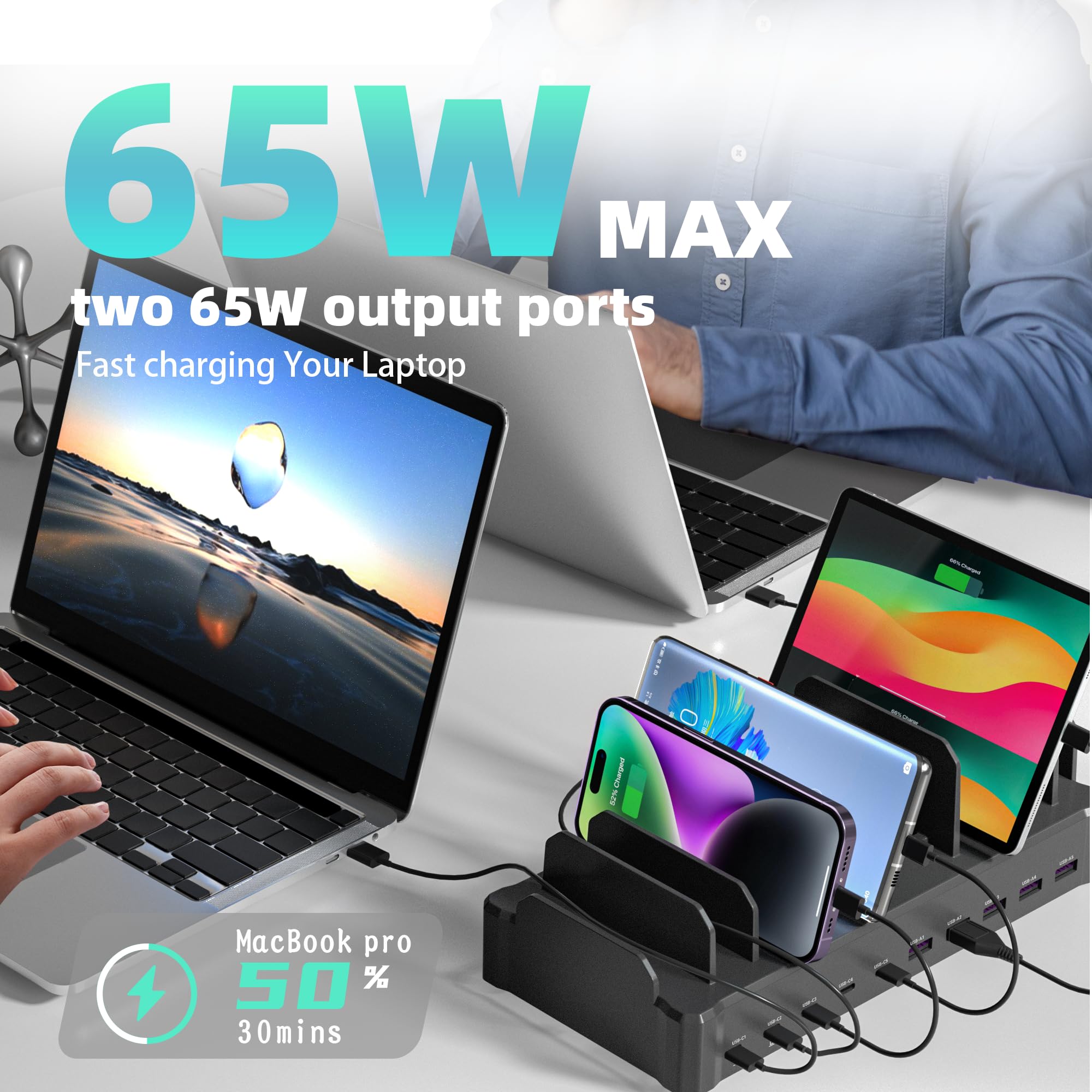 420W 10 Port Fast USB Charging Station for Multiple Devices - zobirez Official Imagery - 3