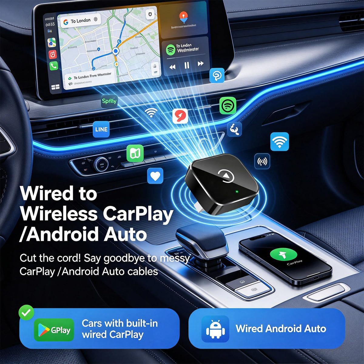 Wireless CarPlay Adapter Supports iPhone Android Phones - YFDUNV Official Imagery - 4