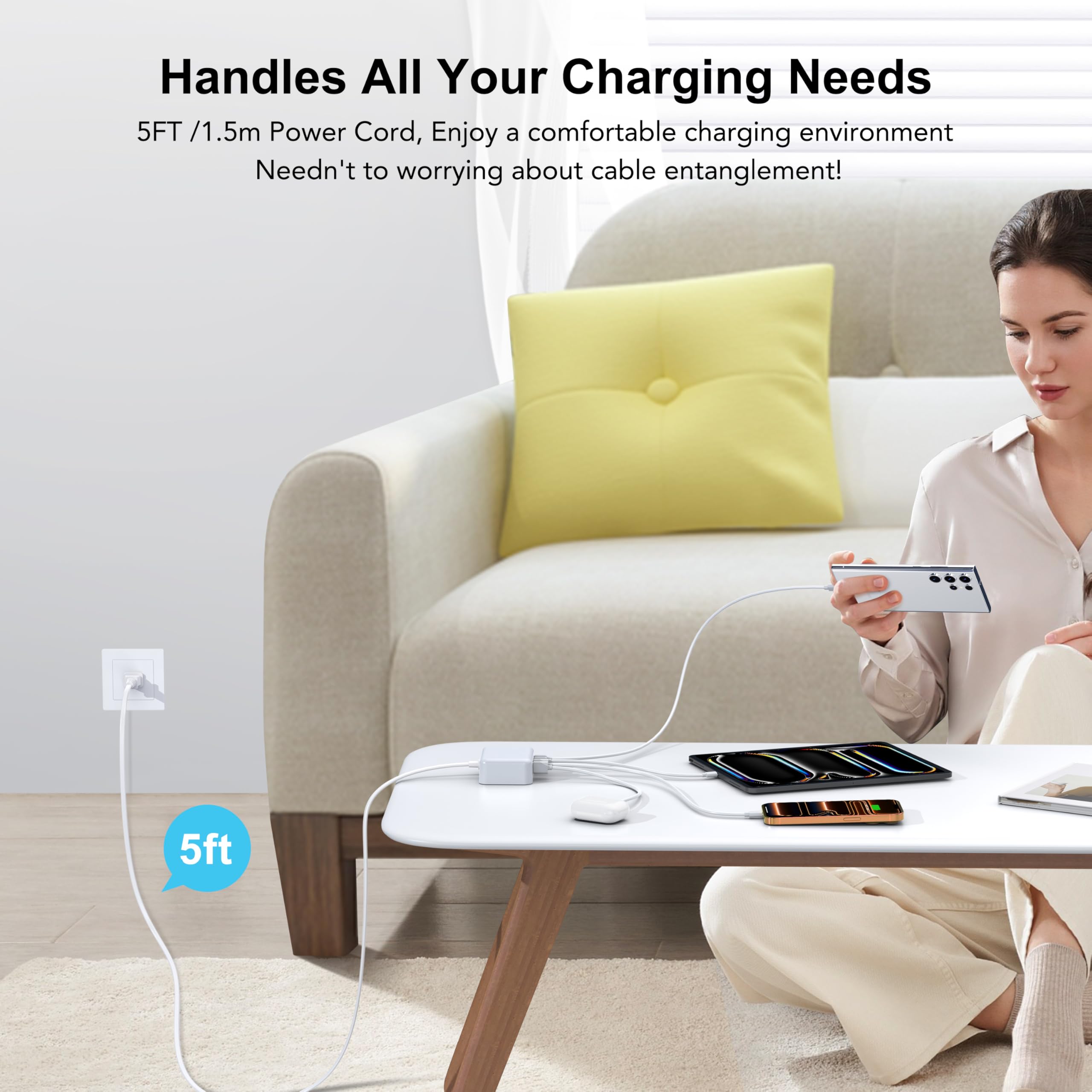BREEKET USB C Charger Block, GaN Fast USB Charging Station Hub wi by BREEKET - Angle View 8