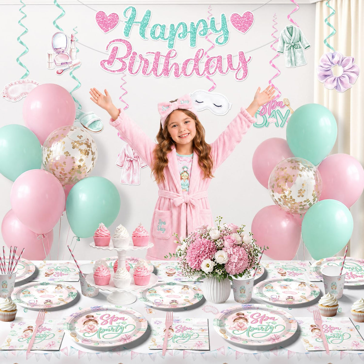 205pcs Spa Party Supplies for Girls Tableware Set for 25 - Yingoto Official Imagery - 5