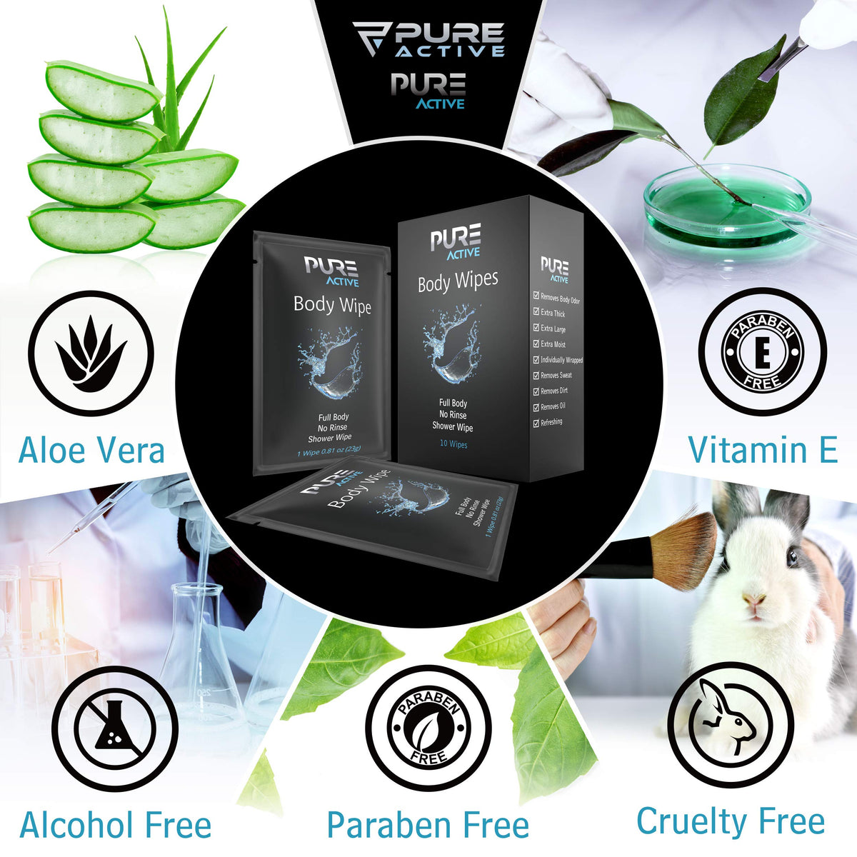 Shower Body Wipes 60 Individually Wrapped Personal Hygiene - Pure Active Official Imagery - 5