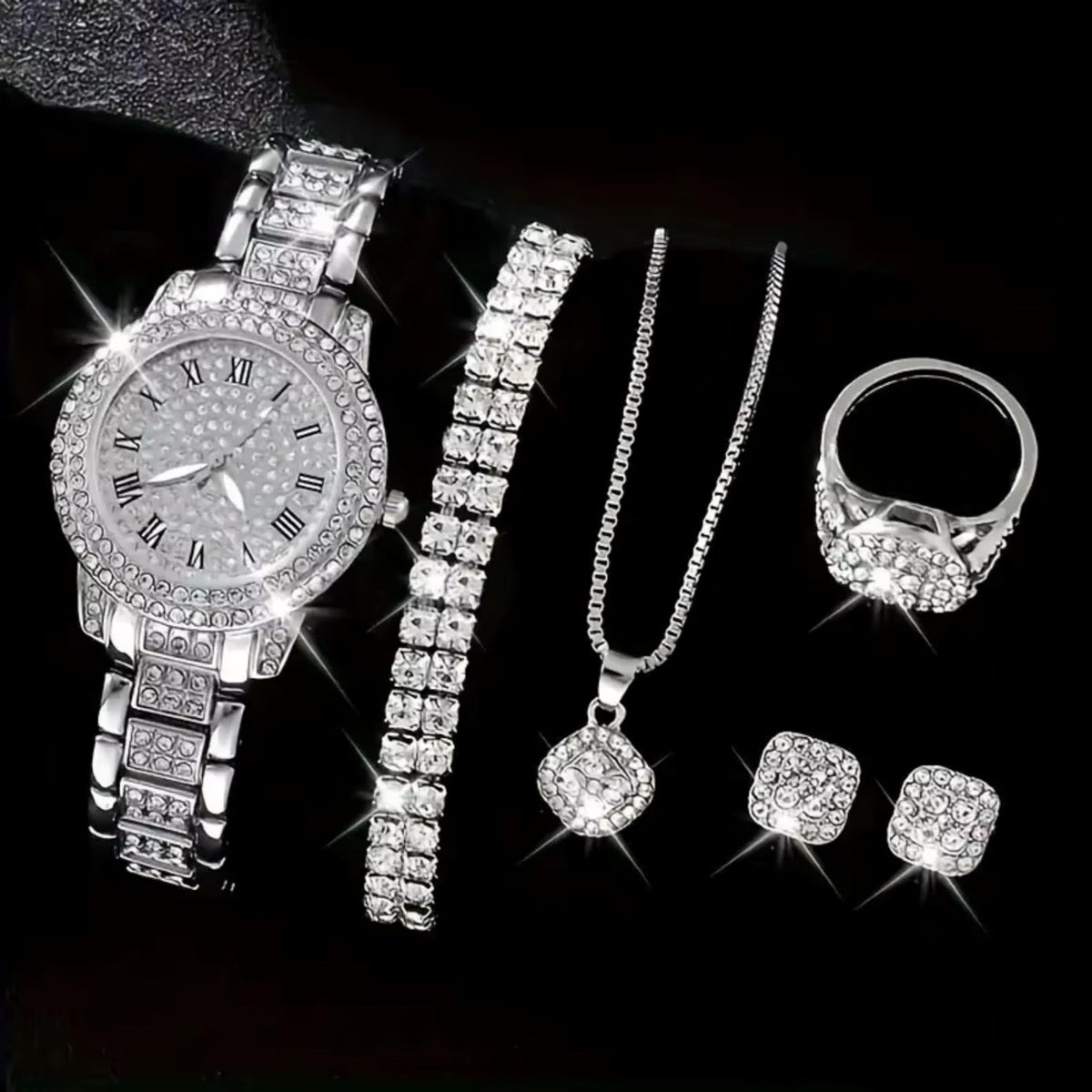 OLALACLAYCO Rhinestone Watch Jewelry Set with Necklace - Premium Selection Official Imagery - 3