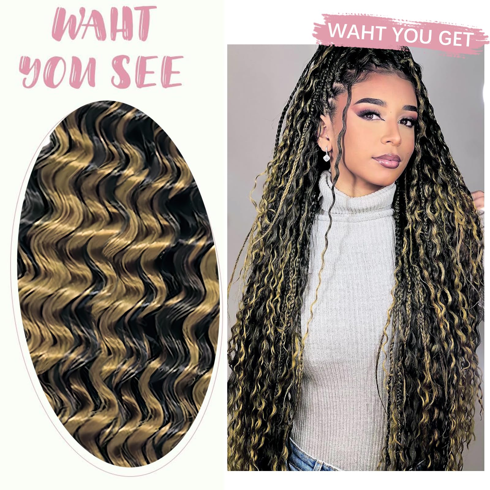 P1B/27 Honey Blonde Deep Wave Human Braiding Hair 32 Inch Bulk Extensions