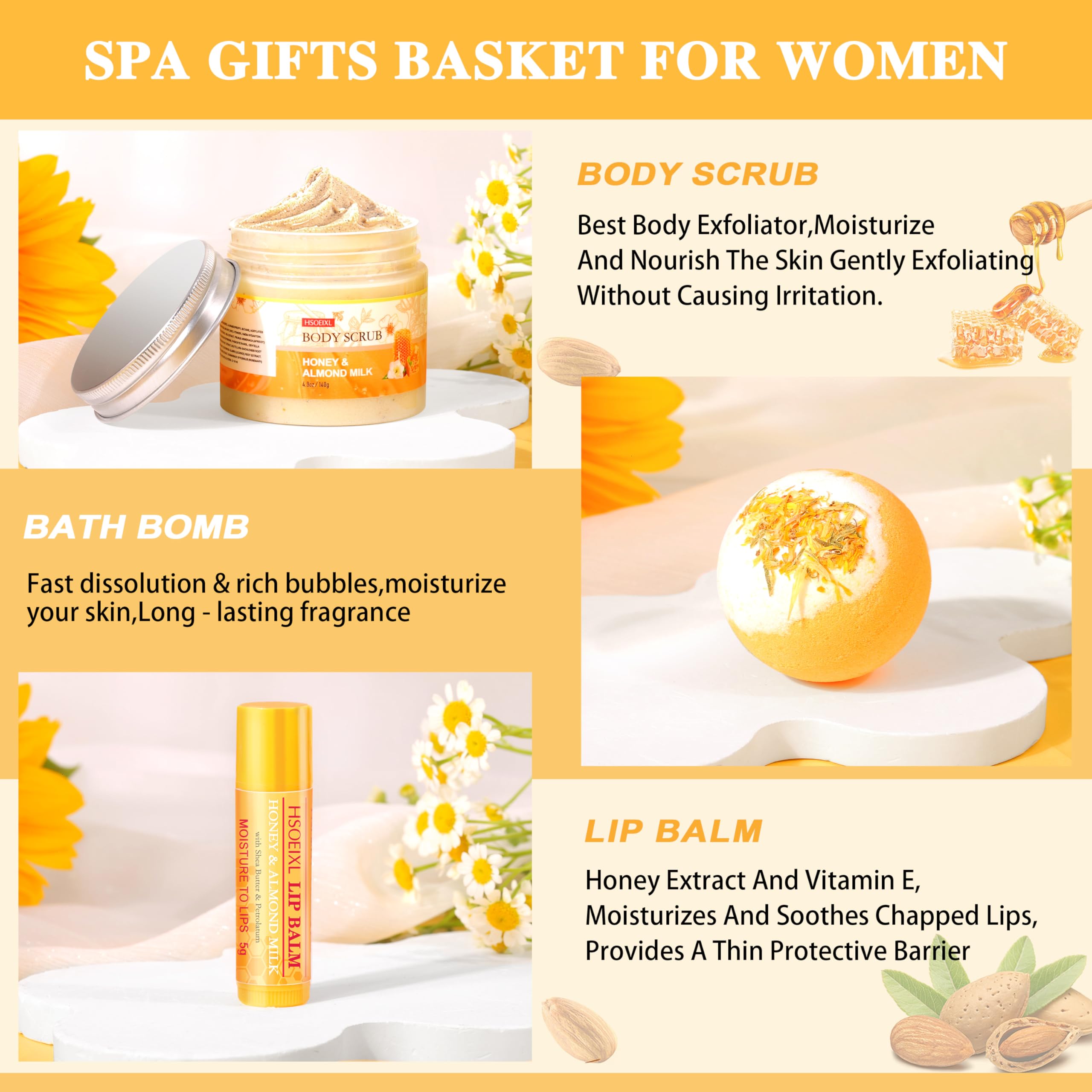 Birthday Gifts for Women 9PCS Almond Milk Honey Bath and - HSOEIXL Official Imagery - 5