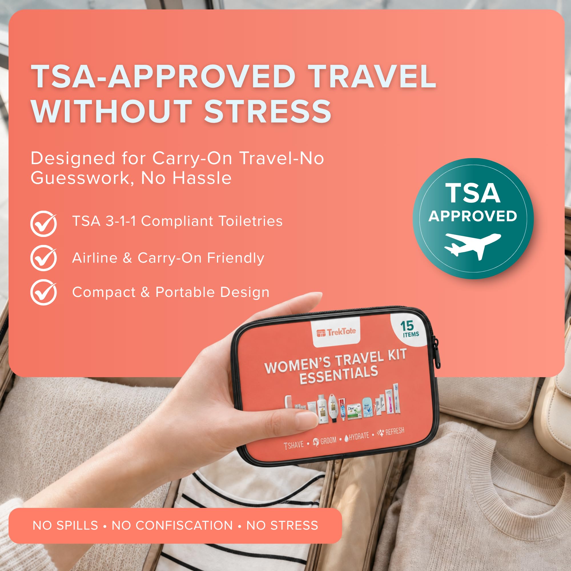 15 Piece Women s Travel Toiletry Kit With Premium Brand Name - TREKTOTE Official Product Imagery - 5