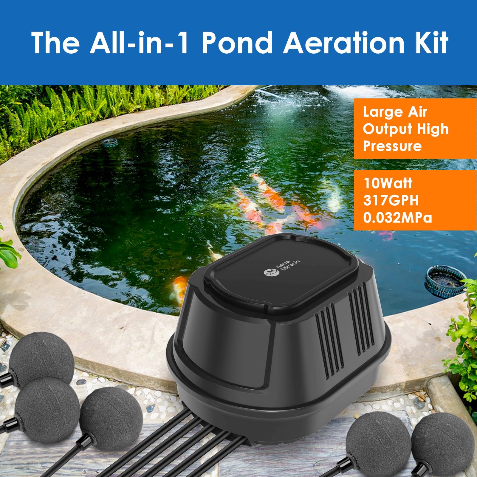 AquaMiracle All-in-One Koi Pond Aerator for Outdoor Ponds up to 3 - AquaMiracle Official Product View 3