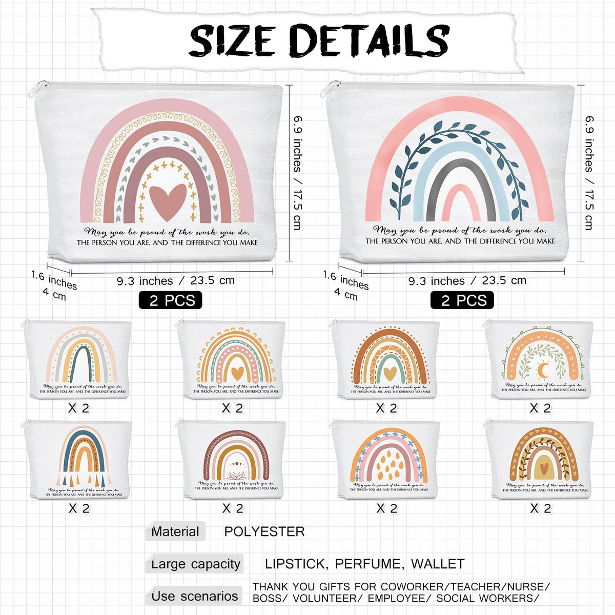 Sieral 30 Pcs Appreciation Makeup Bags Rainbow Canvas Zipper - Sieral Official Imagery - 4