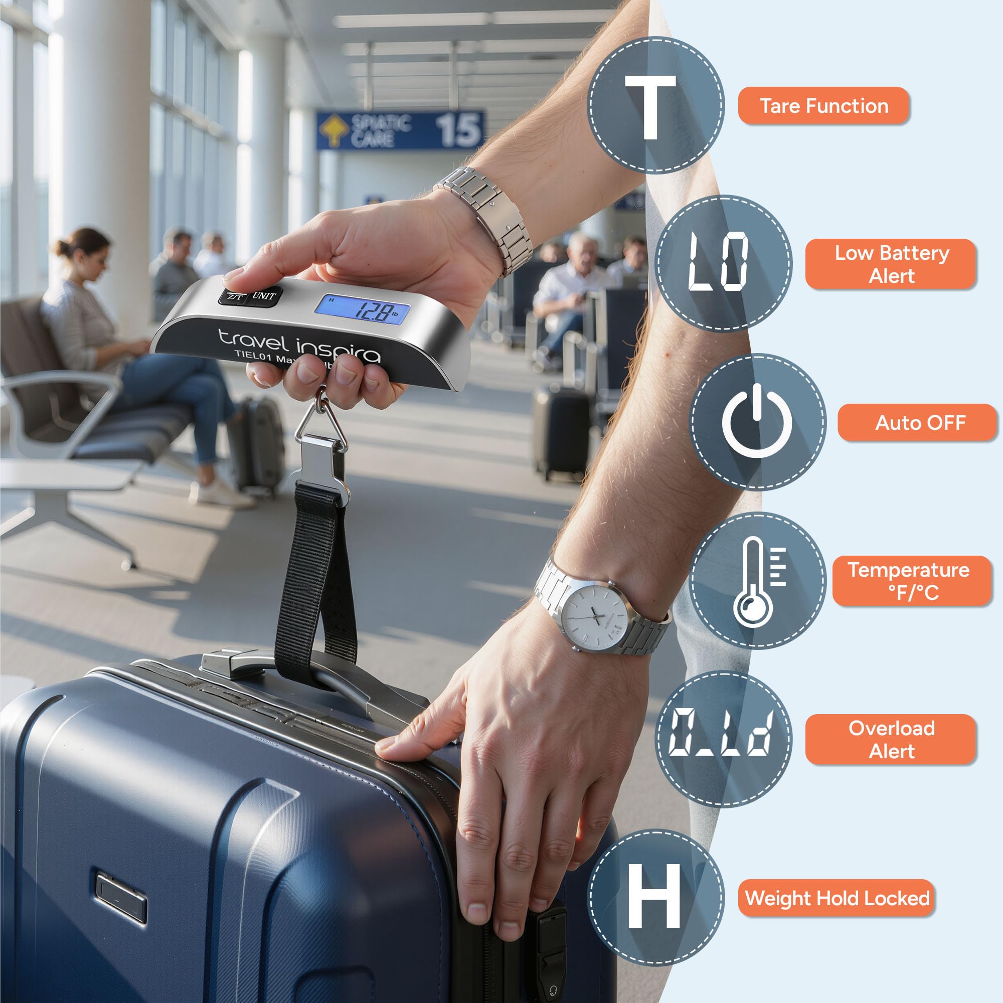 travel inspira Digital Luggage Scale – Portable Hanging Suitcase by travel inspira - Angle View 2