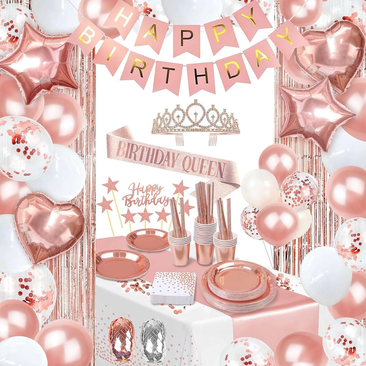 253 Pcs Birthday Decorations For Women Rose Gold Party - Party Spot! Official Imagery - 1