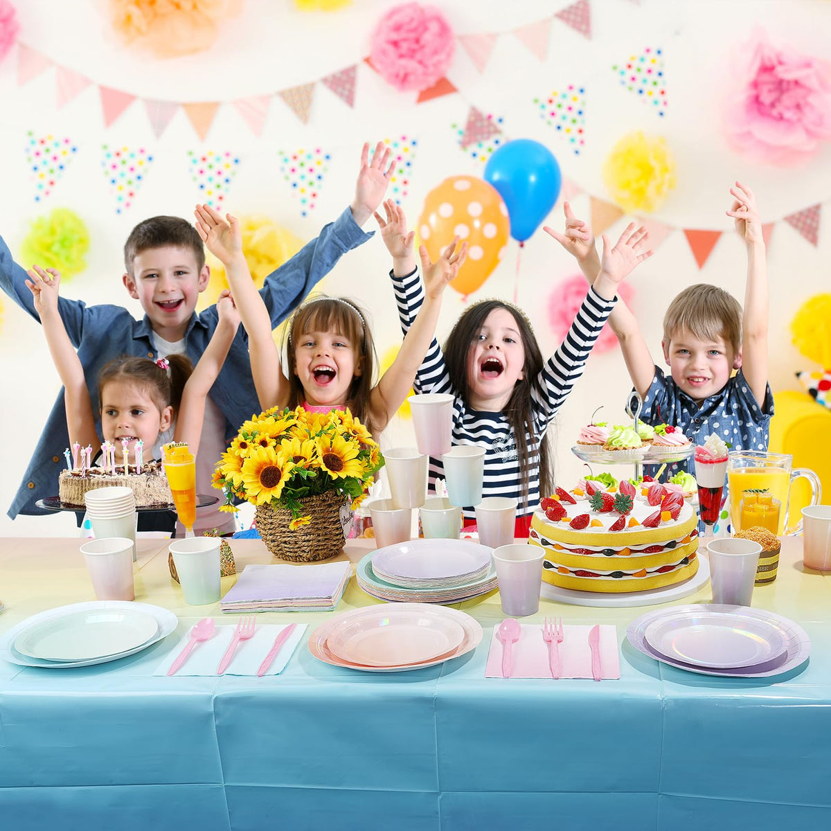 Iridescent Pastel Plates and Napkins Serve 25 Pastel Rainbow - Pascliyna Official Imagery - 7