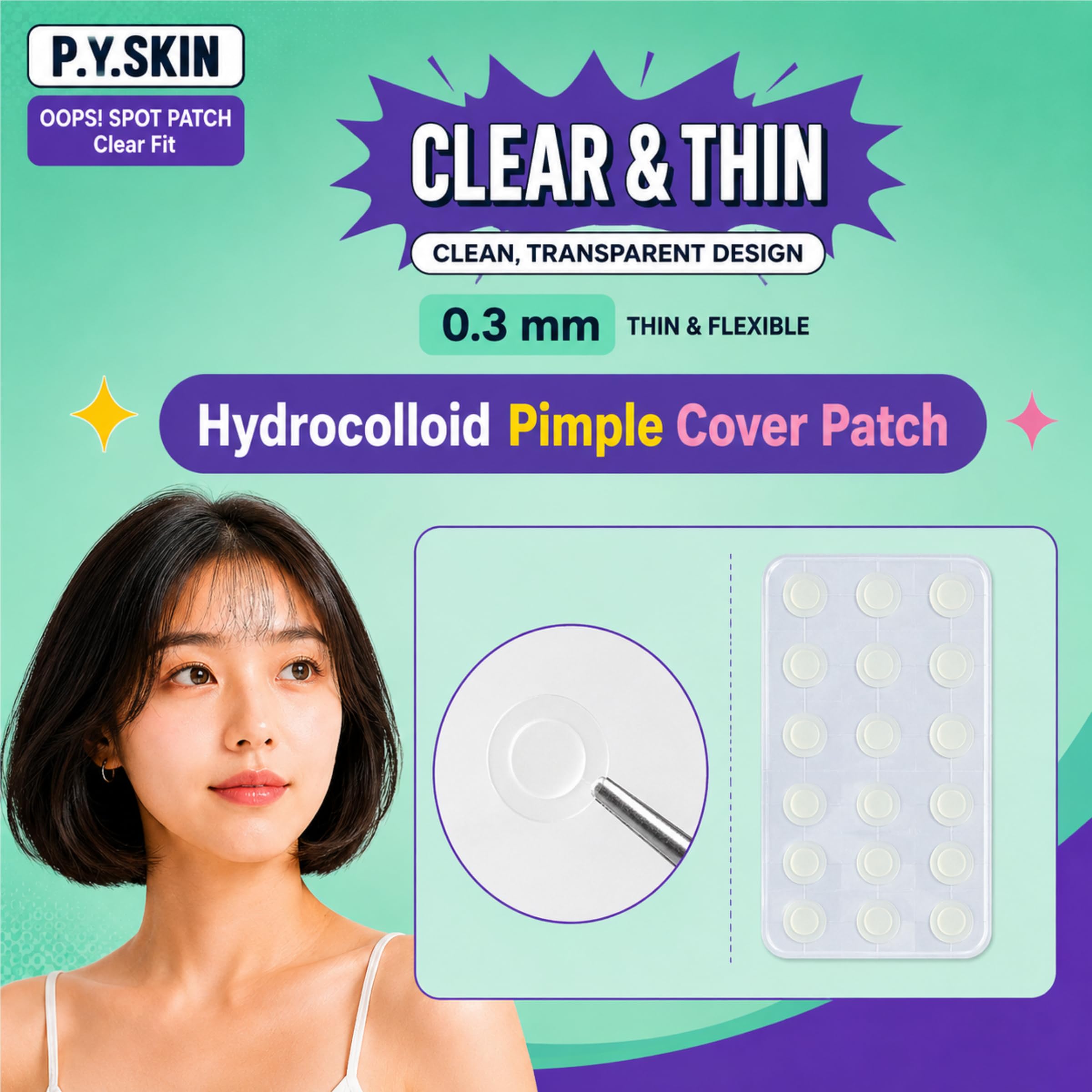 OOPS! Spot Patch Clear Fit, Hydrocolloid Pimple Cover Patch, 72 - P.Y.SKIN