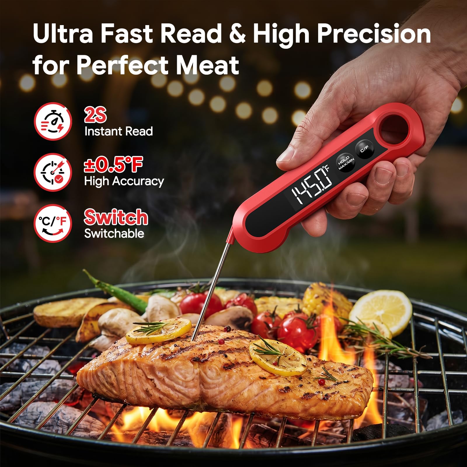 Tojasv Meat Thermometer Digital,1-2S Instant Read Thermometer for Cooking, Grill - Tojasv Official Product View 3