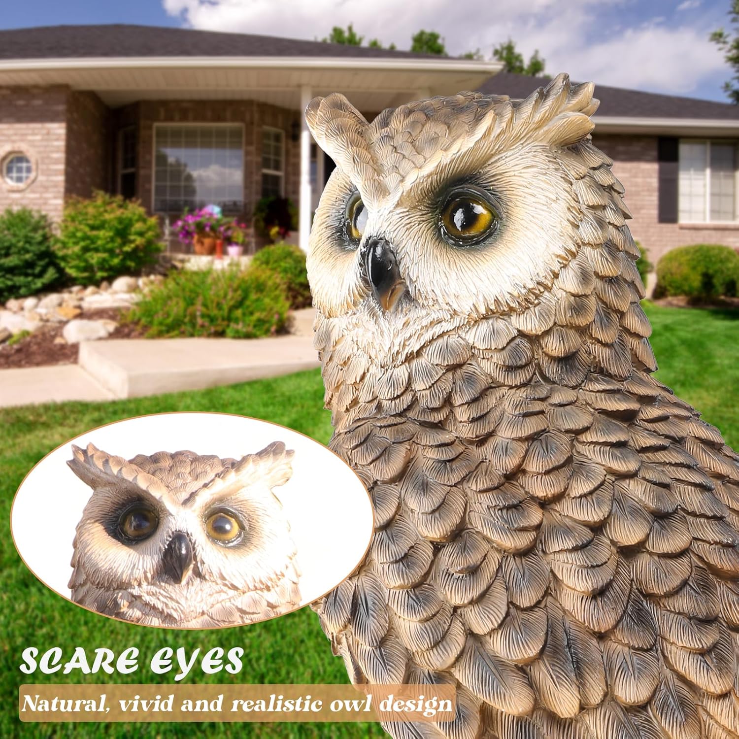 Ovewios owl garden statue, forest owl perched on stump resin figurine, suitable for home or garden decor.