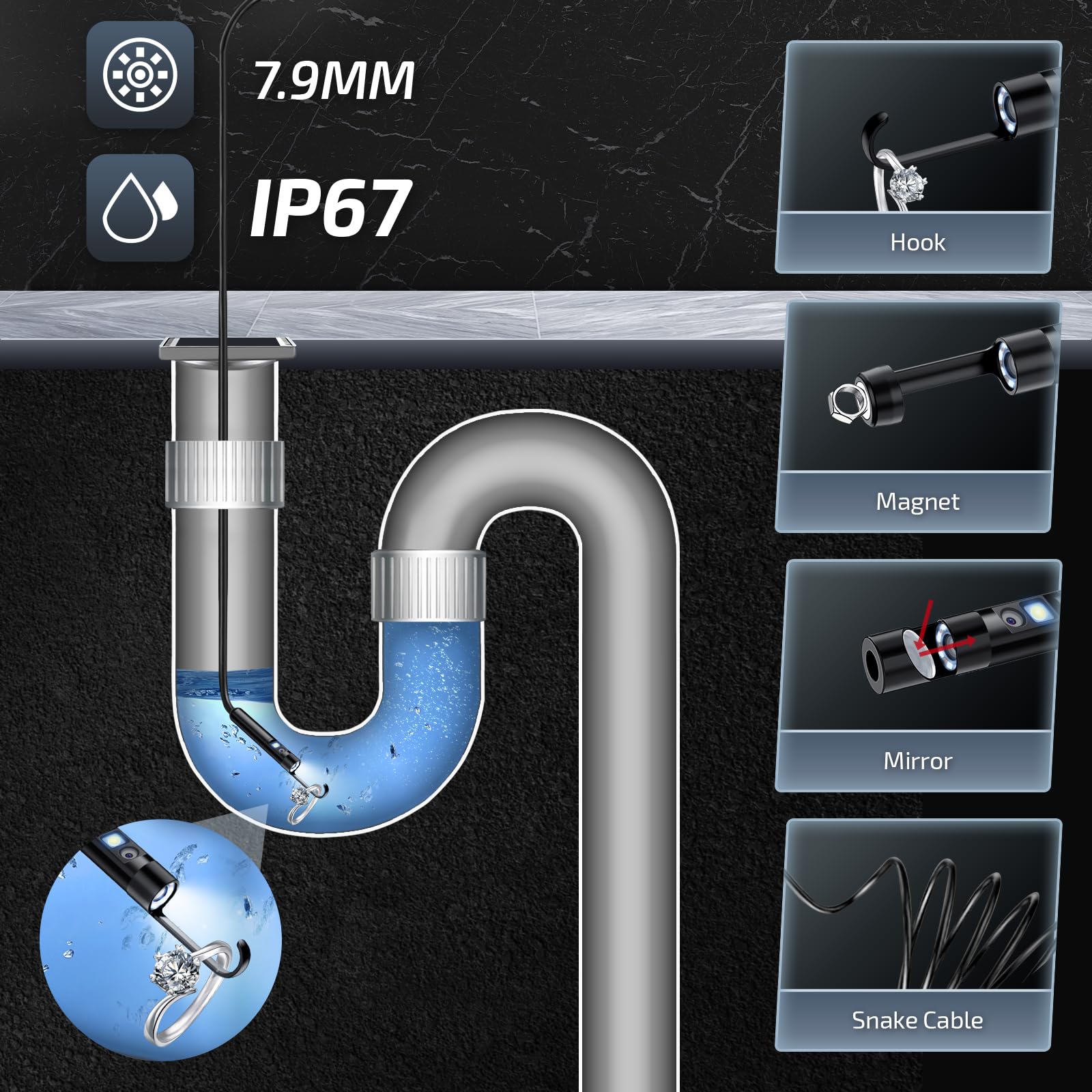 Elecshion Dual Lens Endoscope Camera with Light - Elecshion Official Product View 6