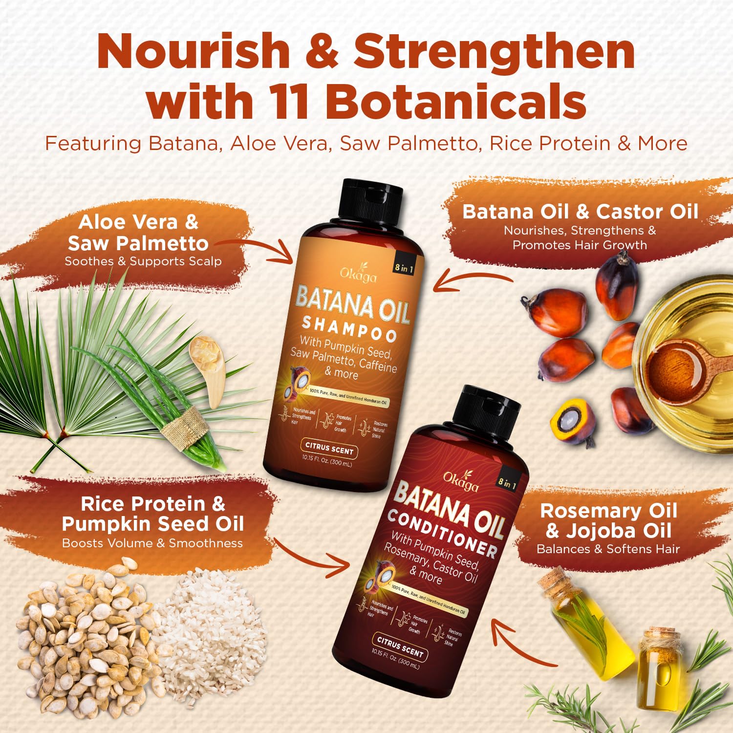 Okaga Batana Oil Shampoo & Conditioner Bundle, Citrus Shower Set, 10 - Okaga Official Product View 4