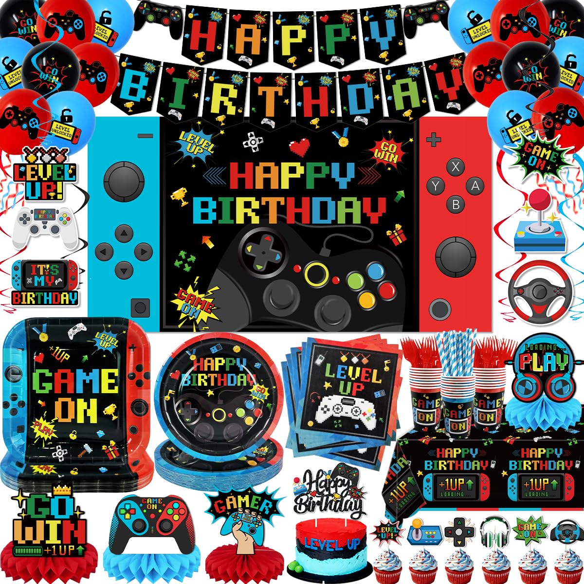Gamer Birthday Party Decorations 206PCS Video Game Birthday - suonengongyi Official Imagery - 1