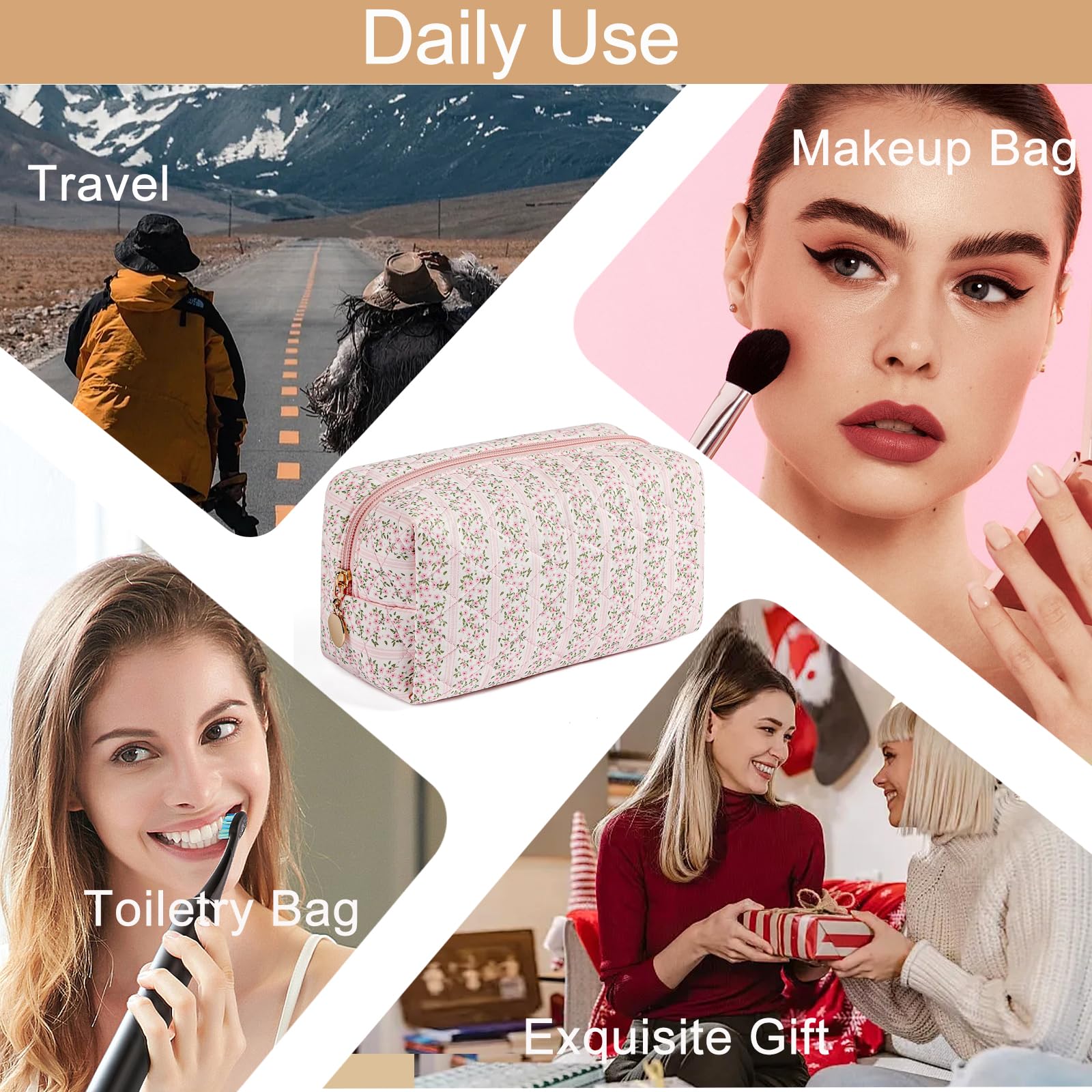 Makeup Bag Travel Cosmetic Bag for Women Girls Zipper Make - HHQQWZ Official Product Imagery - 7