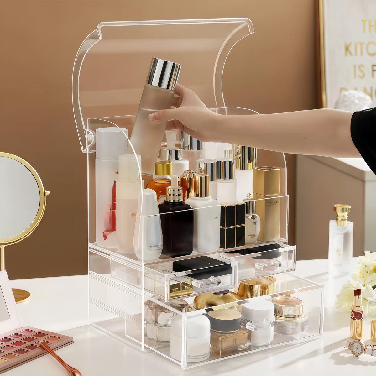 Clear Large Acrylic Makeup Organizer With Lid Cosmetic - UShioart Official Imagery - 5