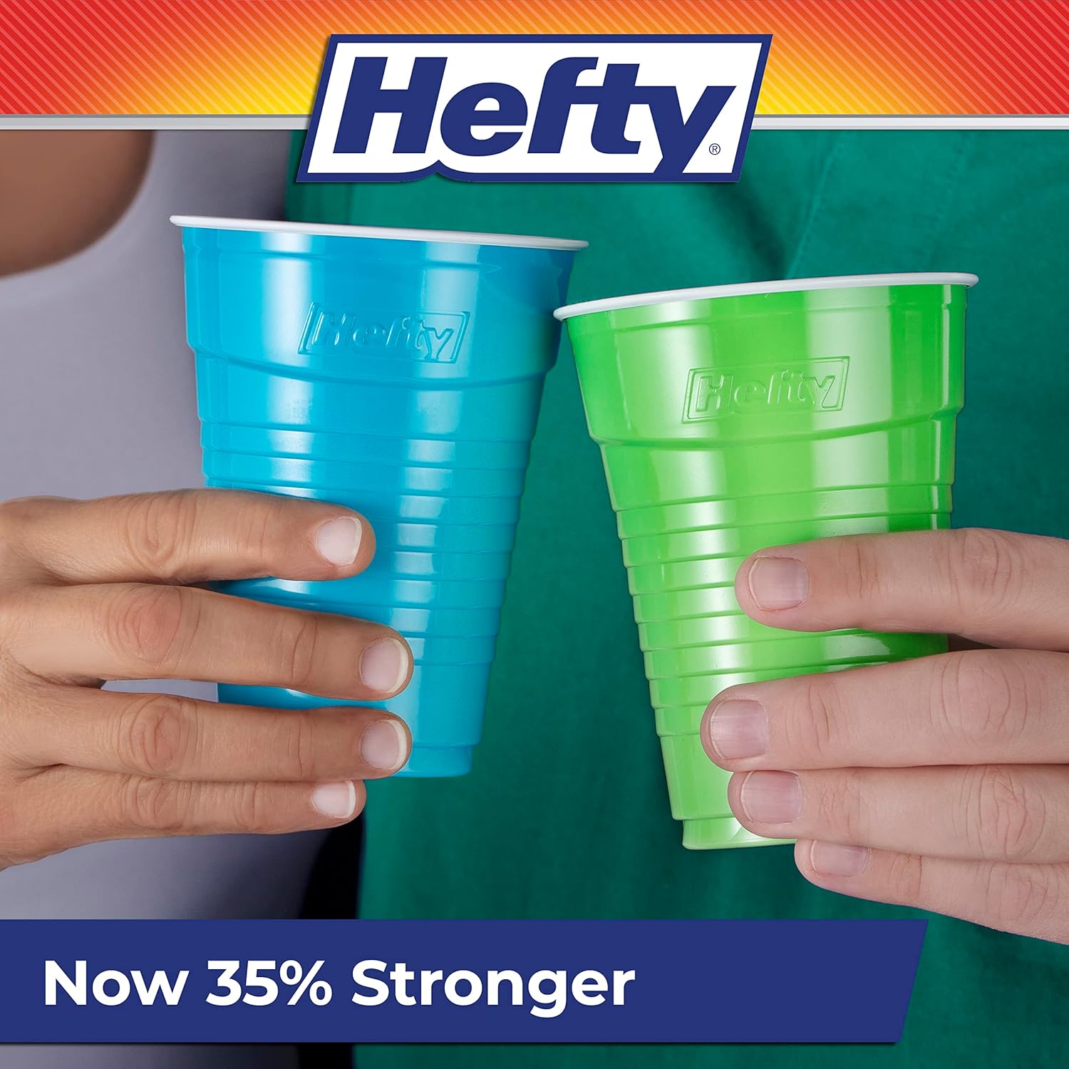 Set of 100 Hefty Party On disposable plastic cups, 16-ounce assorted colors for parties and events