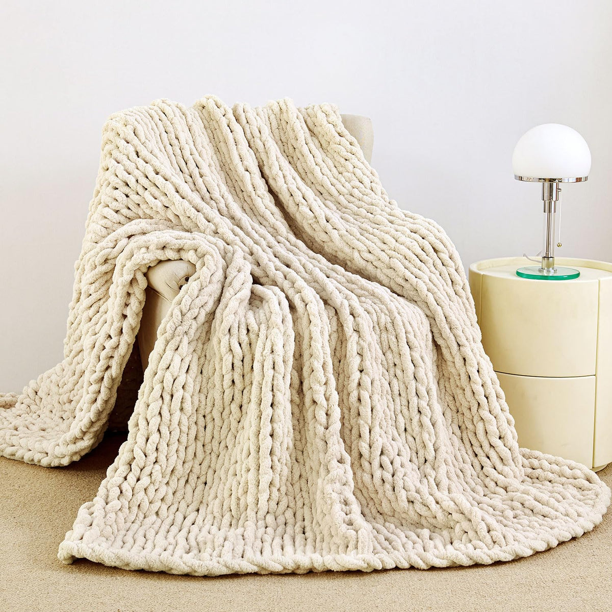 Chunky Knit Blanket Throw for Couch 51 x63 Chunky Yarn - Admitrack Official Imagery - 1