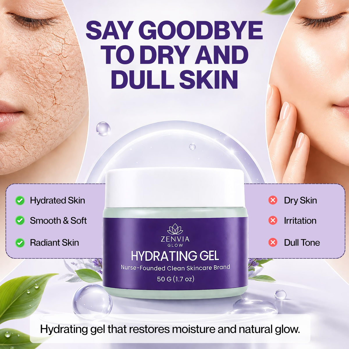 Gel Moisturizer for Face Hydrating Water Based Face - ZenviaGlow Official Imagery - 6