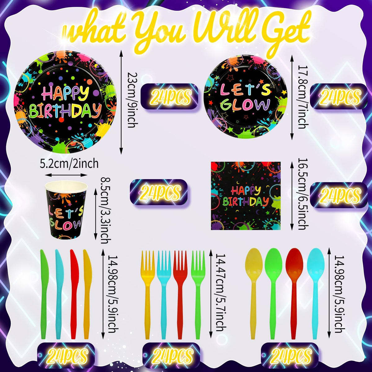 168 Pcs Serves 24 Guests Happy Birthday Party Plates and - Clapzooki Official Imagery - 3