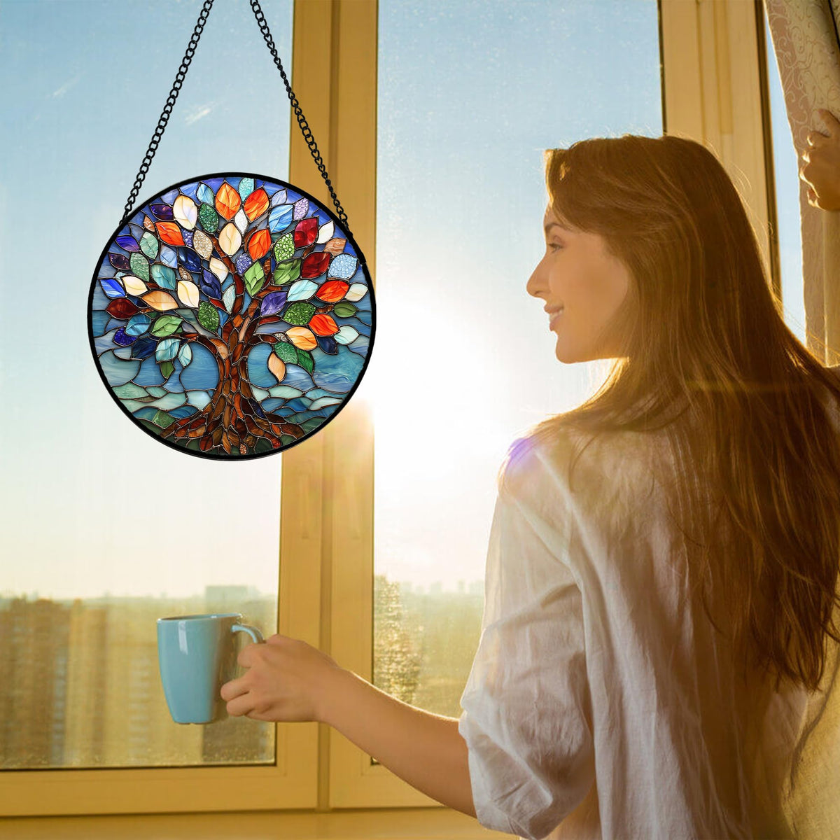 Colorful Tree of Life Stained Glass Window Hanging - DASTOLL Official Imagery - 3