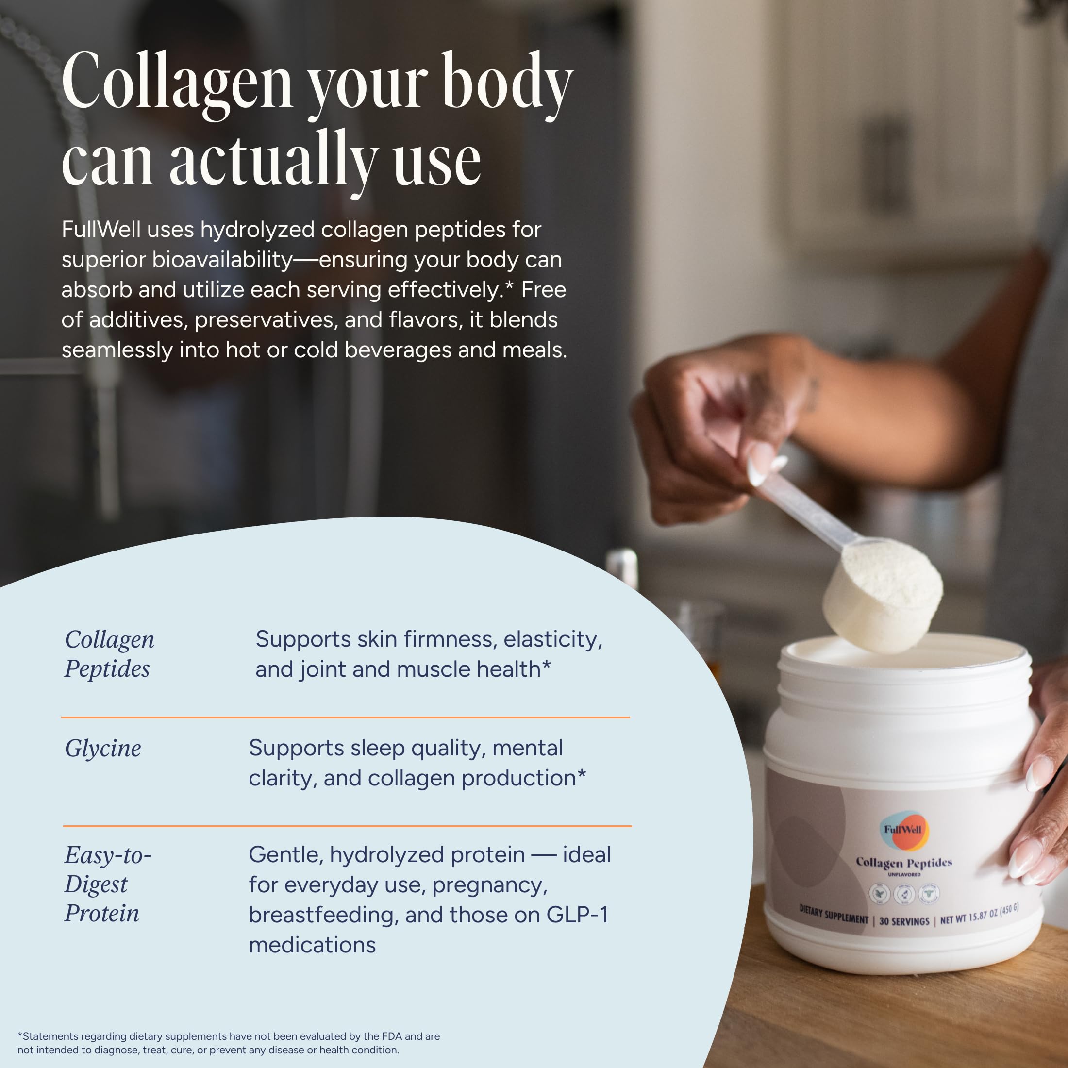 FullWell Unflavored Collagen Peptides Powder 15 87 oz - FullWell Official Imagery - 4