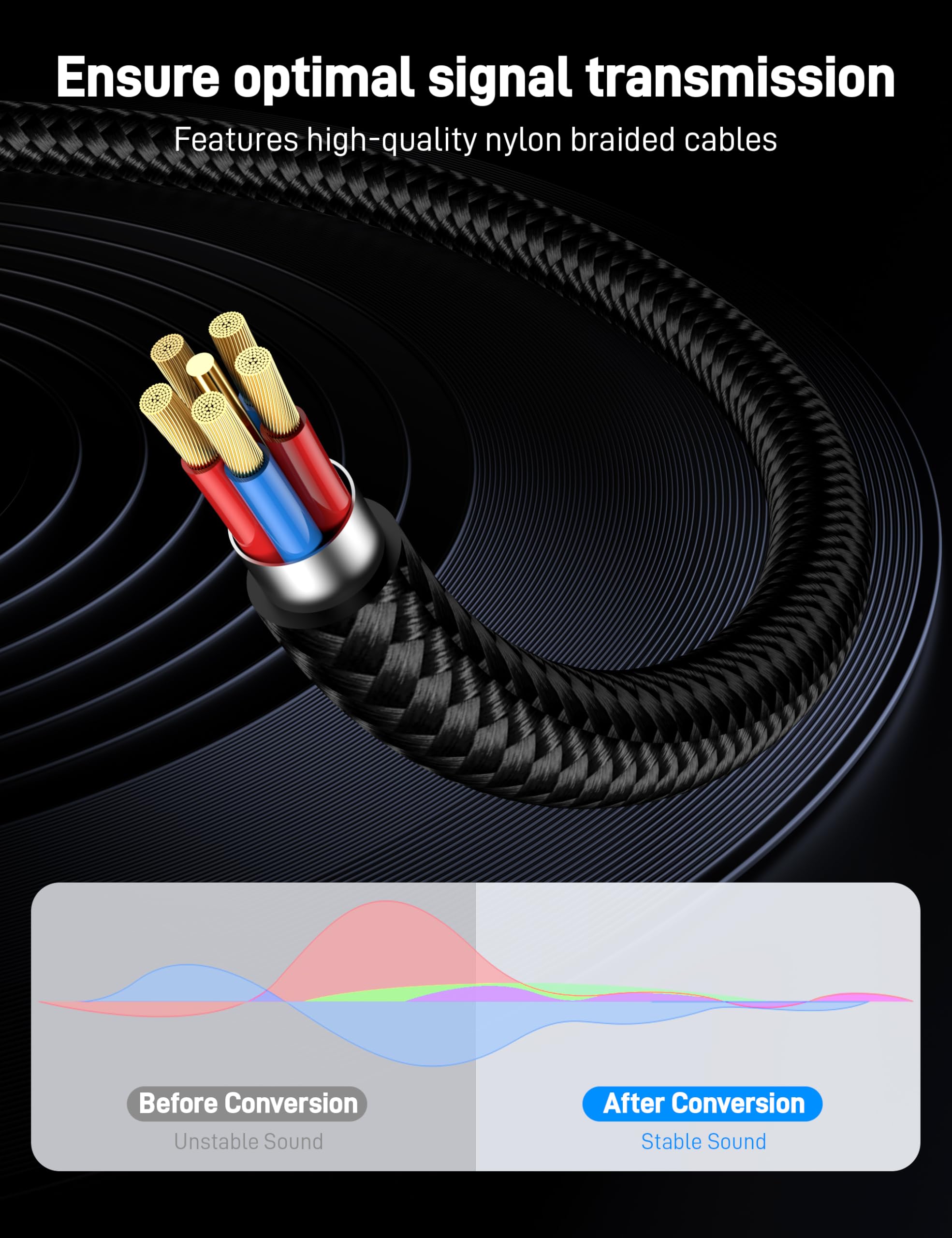 KAYQINHO 3.5mm Female to 2 RCA Male Cable, 10inch RCA to 3.5mm Fe by KAYQINHO - Angle View 6