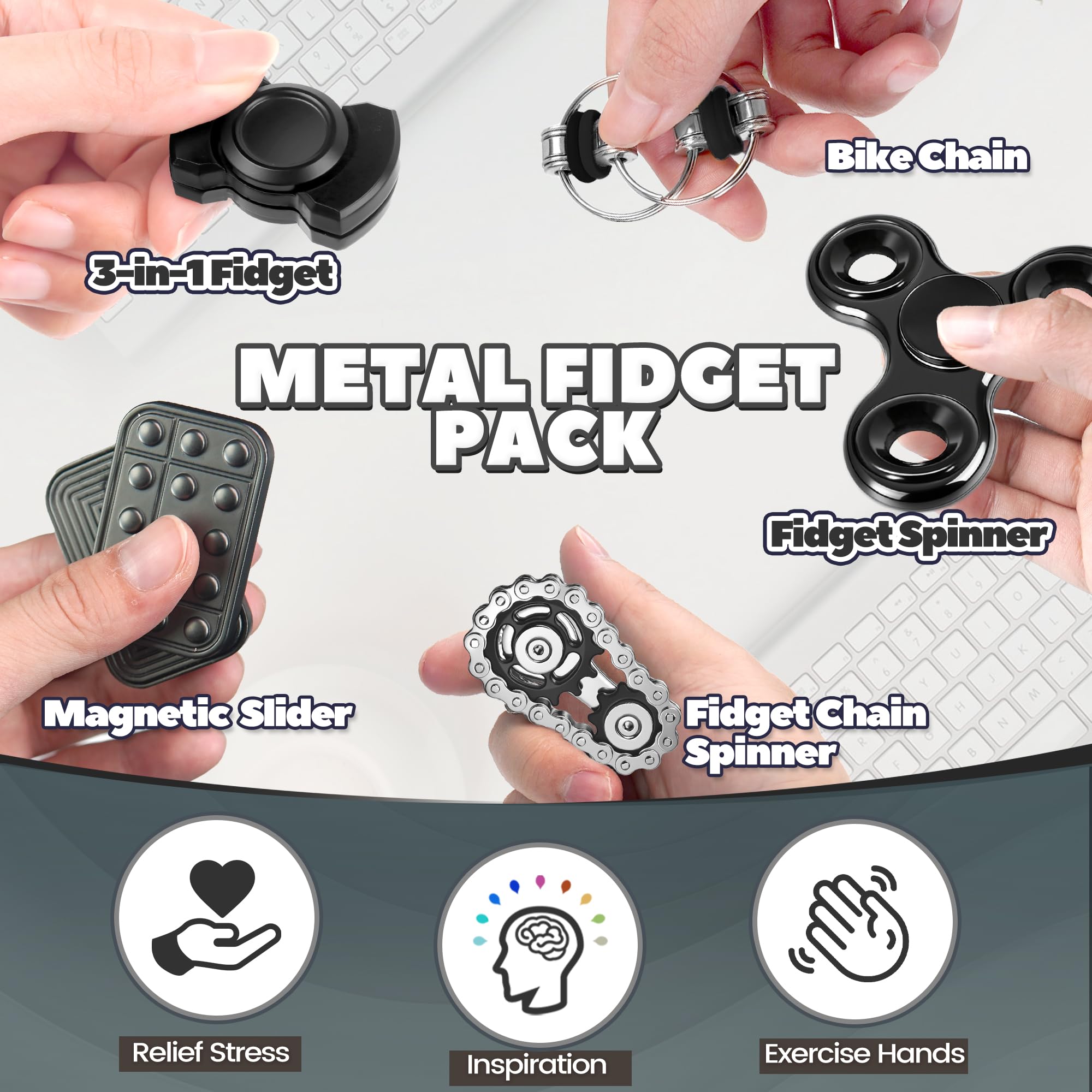 Chilvil 5 Pcs Fidget Toys Adults & Teen Metal Fidgets Spinner for by Chilvil - Angle View 3