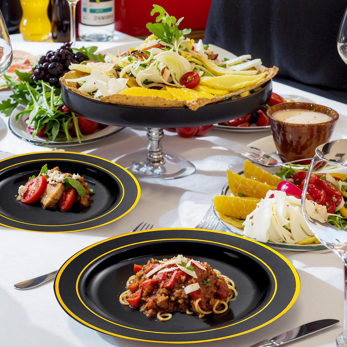 bUCLA 150 Pieces Black and Gold Disposable Dinnerware Set - bUCLA Official Imagery - 4