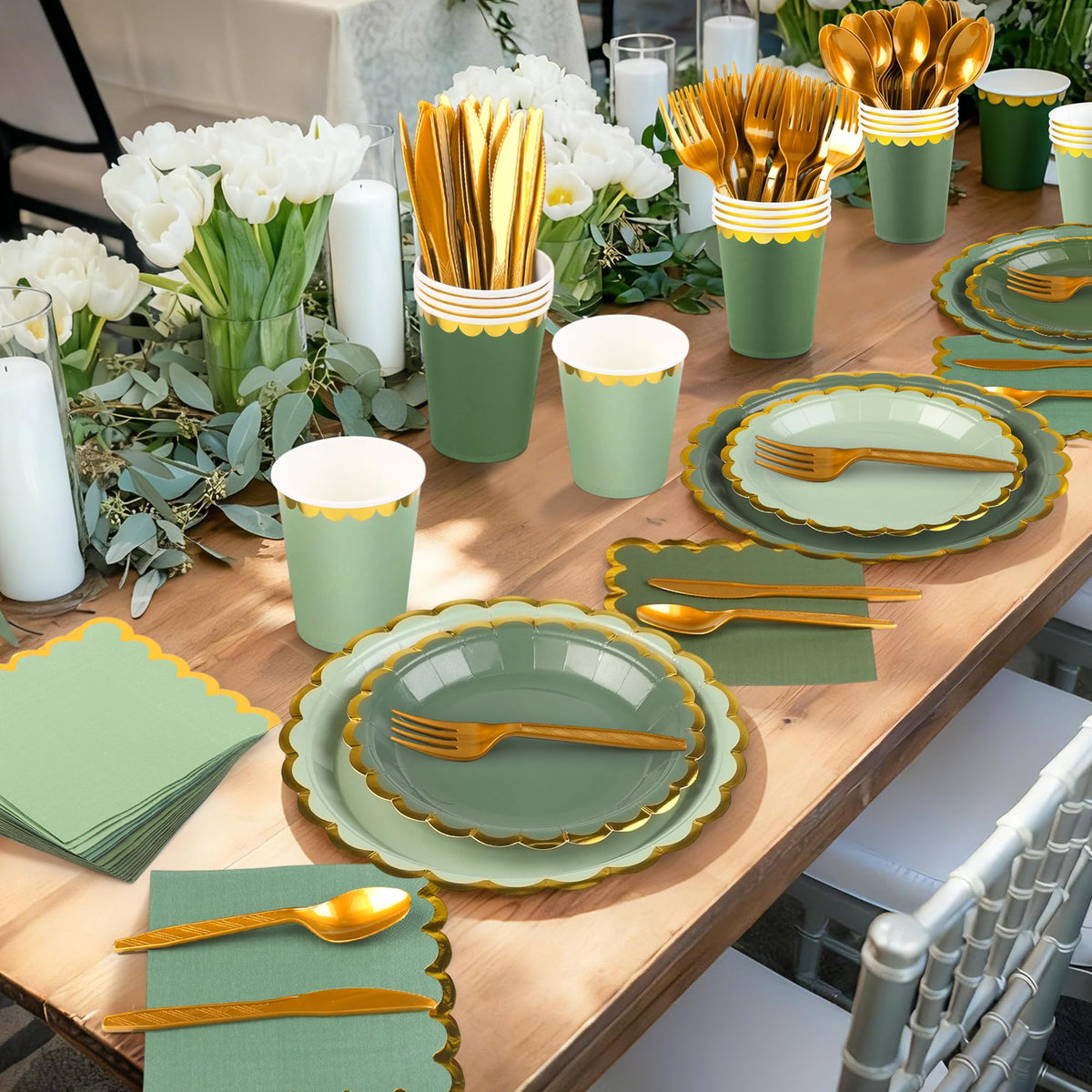 140PCS Sage Green Disposable Dinnerware Set Serves 20 Guests - Kochorie Official Imagery - 8