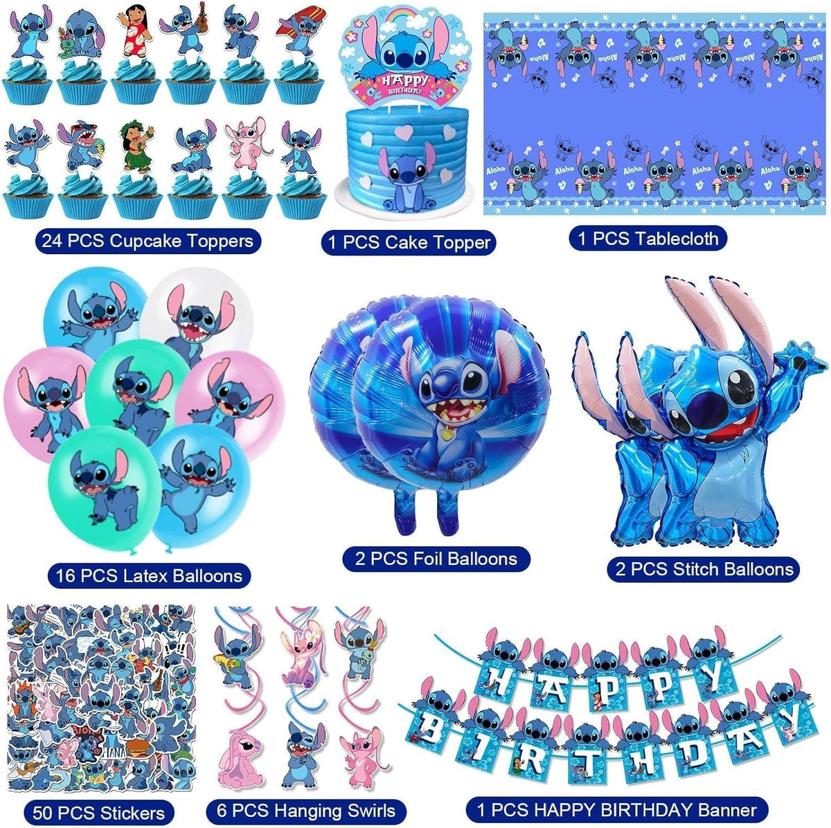 103PCS Stitch Party Supplies Birthday Decorations Set - Lilo and Stitch Official Imagery - 3