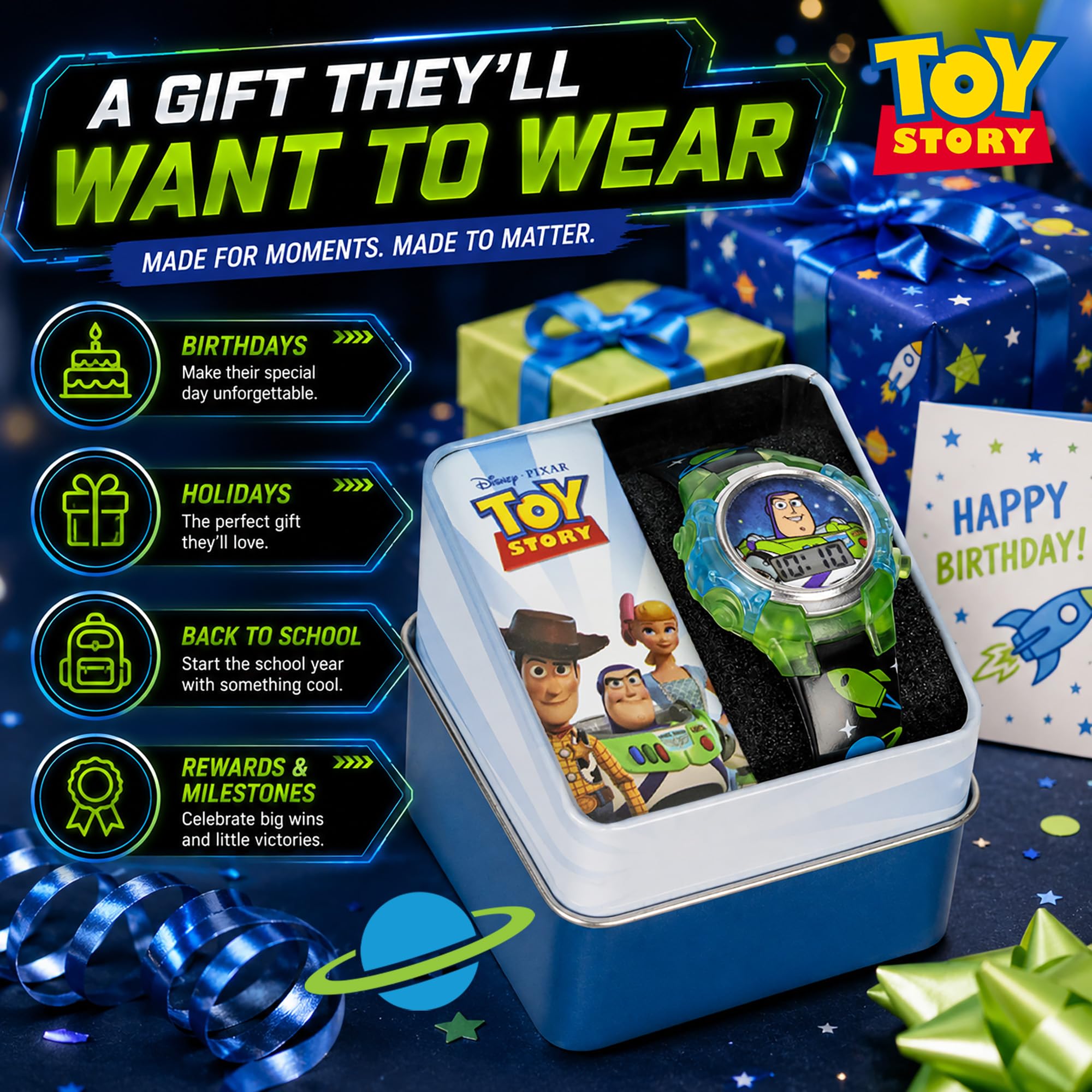 Accutime Disney Pixar Toy Story 4 Buzz Lightyear Kids Flashing LCD Wat - View 6