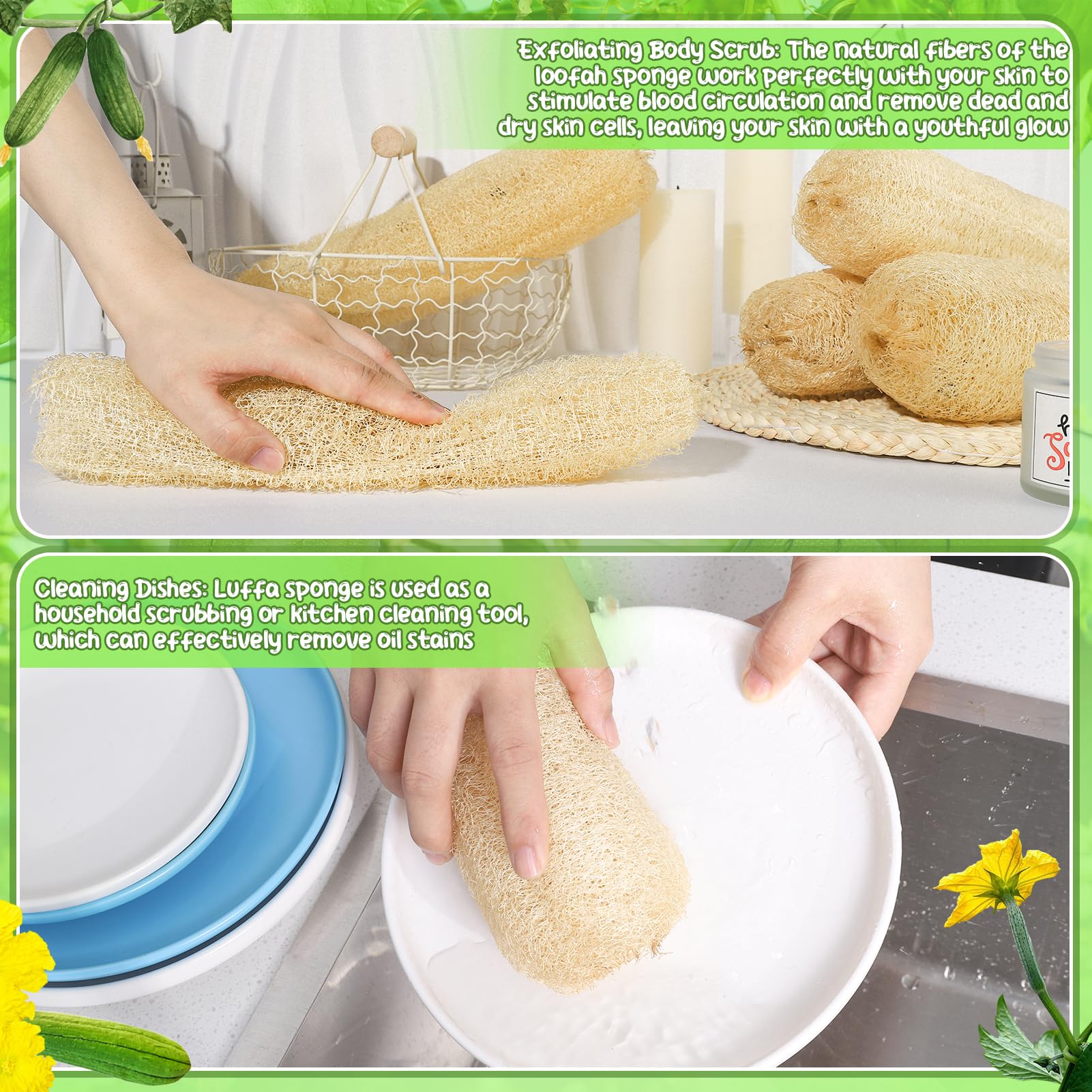 ZhouBoat 11.8" Natural Loofah Sponges 6 - Pack & Organic Bath & Body Scrubber - ZhouBoat Official Product View 6