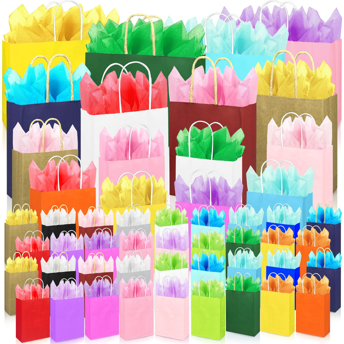 104 PCS Gift Bags with Handles Set 52 Bags 4 Sizes and 52 - KEEPARTY Official Imagery - 1
