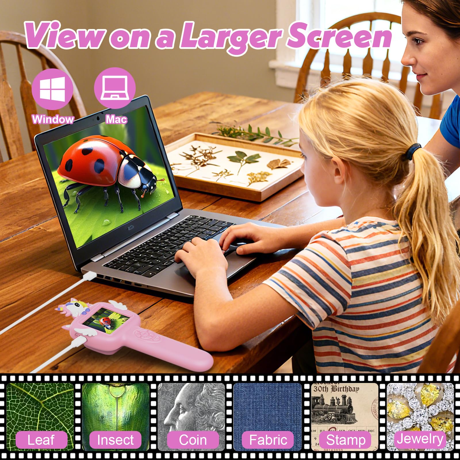 Wonovate Microscope for Kids Gifts Toys Science, Mini Handheld Digital - View 7