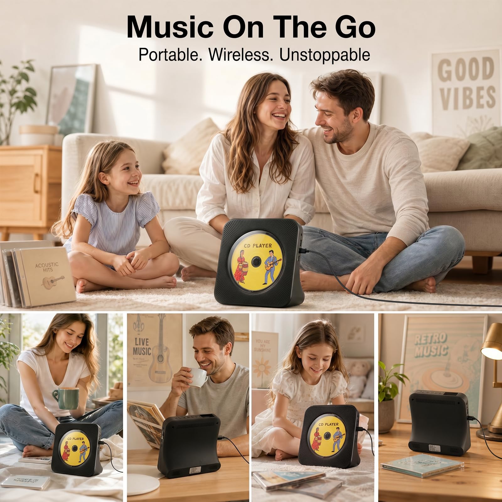Gueray Bluetooth Desktop CD Player for Home – Black