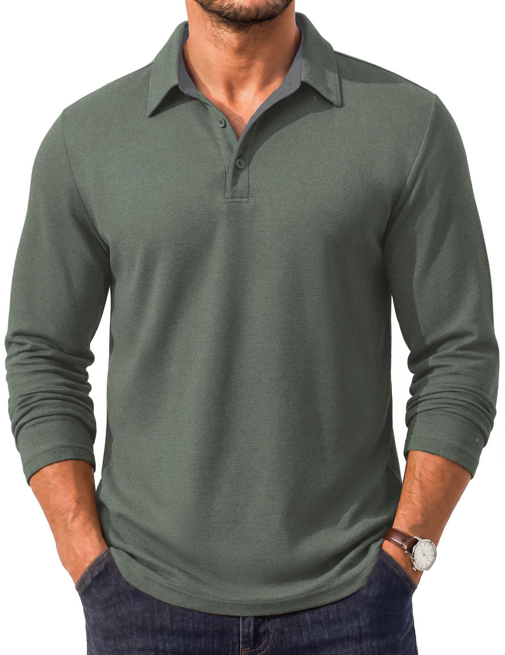 COOFANDY Men's Long Sleeve Polo Shirt Collared Performance Golf - Product Imagery