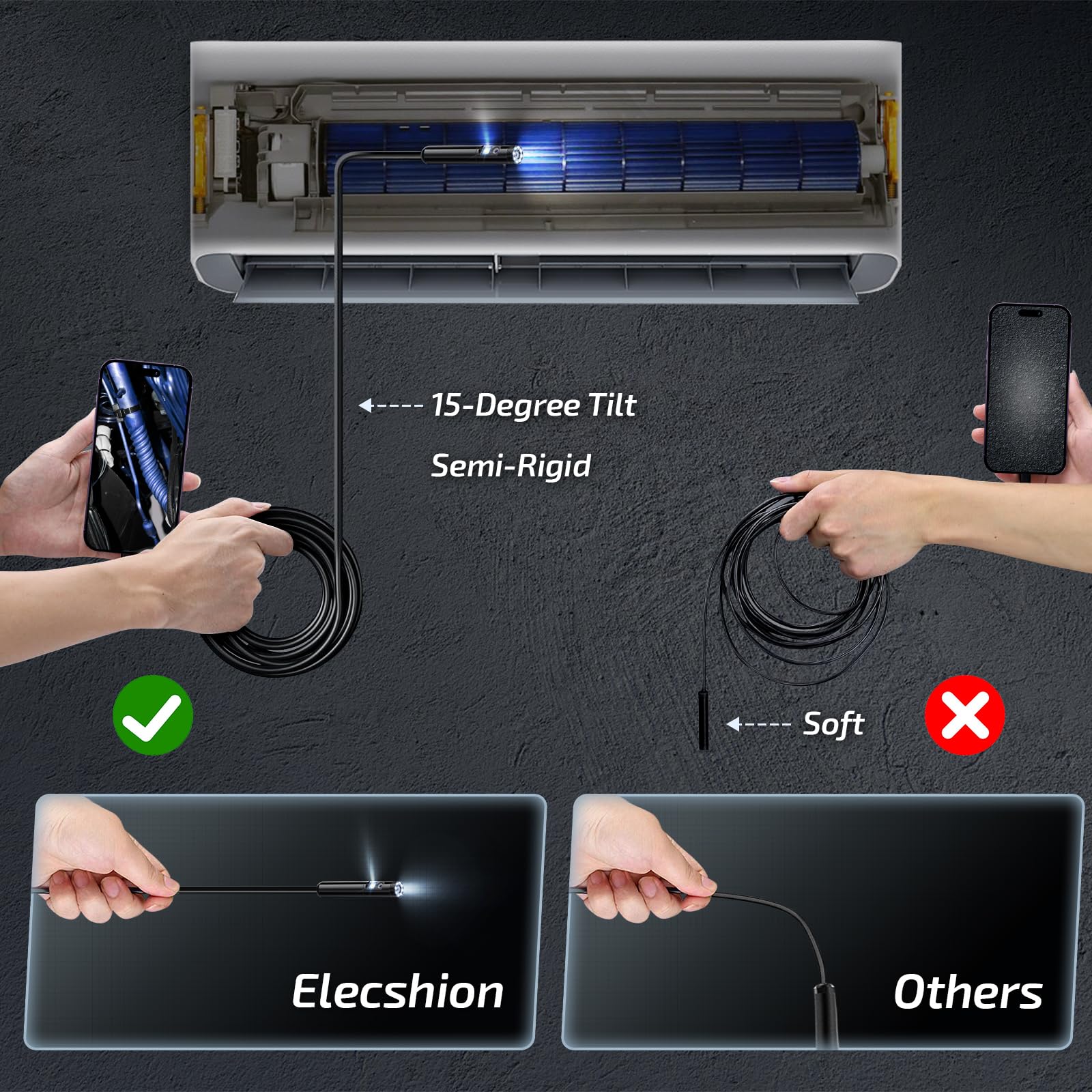 Elecshion Dual Lens Endoscope Camera with Light - Elecshion Official Product View 5