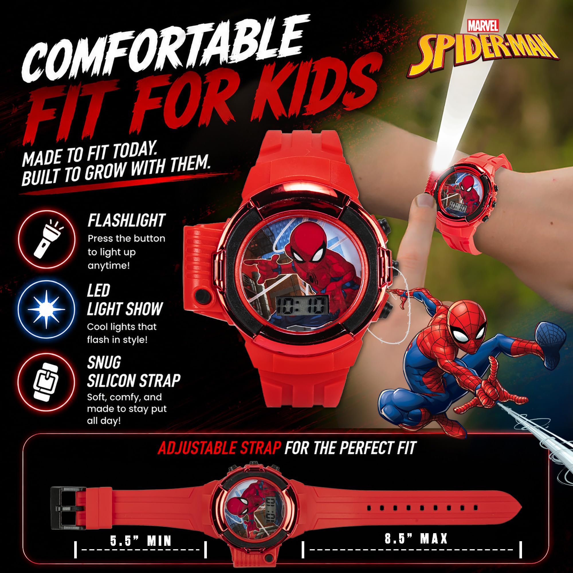 Accutime Marvel Spider-Man Flashlight Watch for Kids – Light-Up Fun wi - View 6