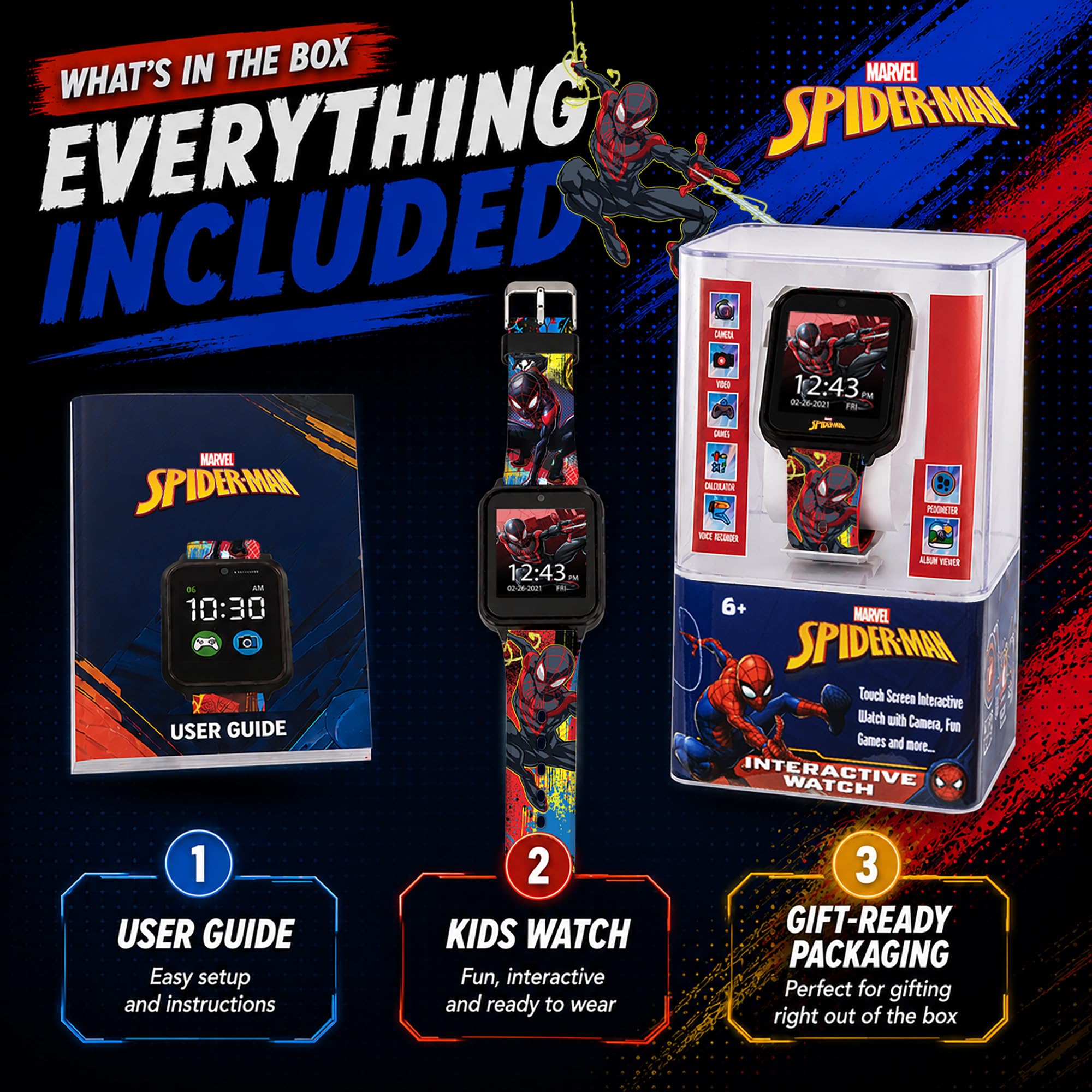 Accutime Spider-Man Kids LED Smartwatch with 10 Watch Faces, Flas by Accutime - Angle View 7
