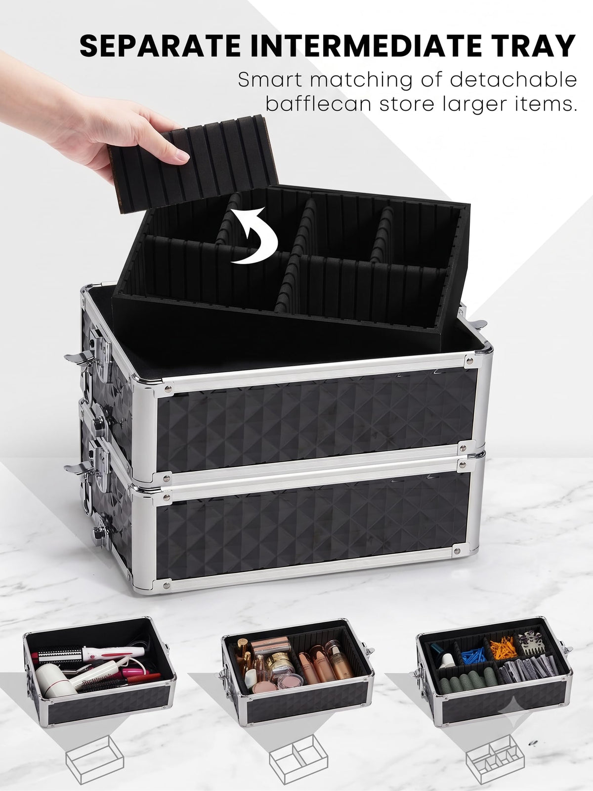 4 in 1 Rolling Makeup Train Case Portable Cosmetology - Adazzo Official Imagery - 6