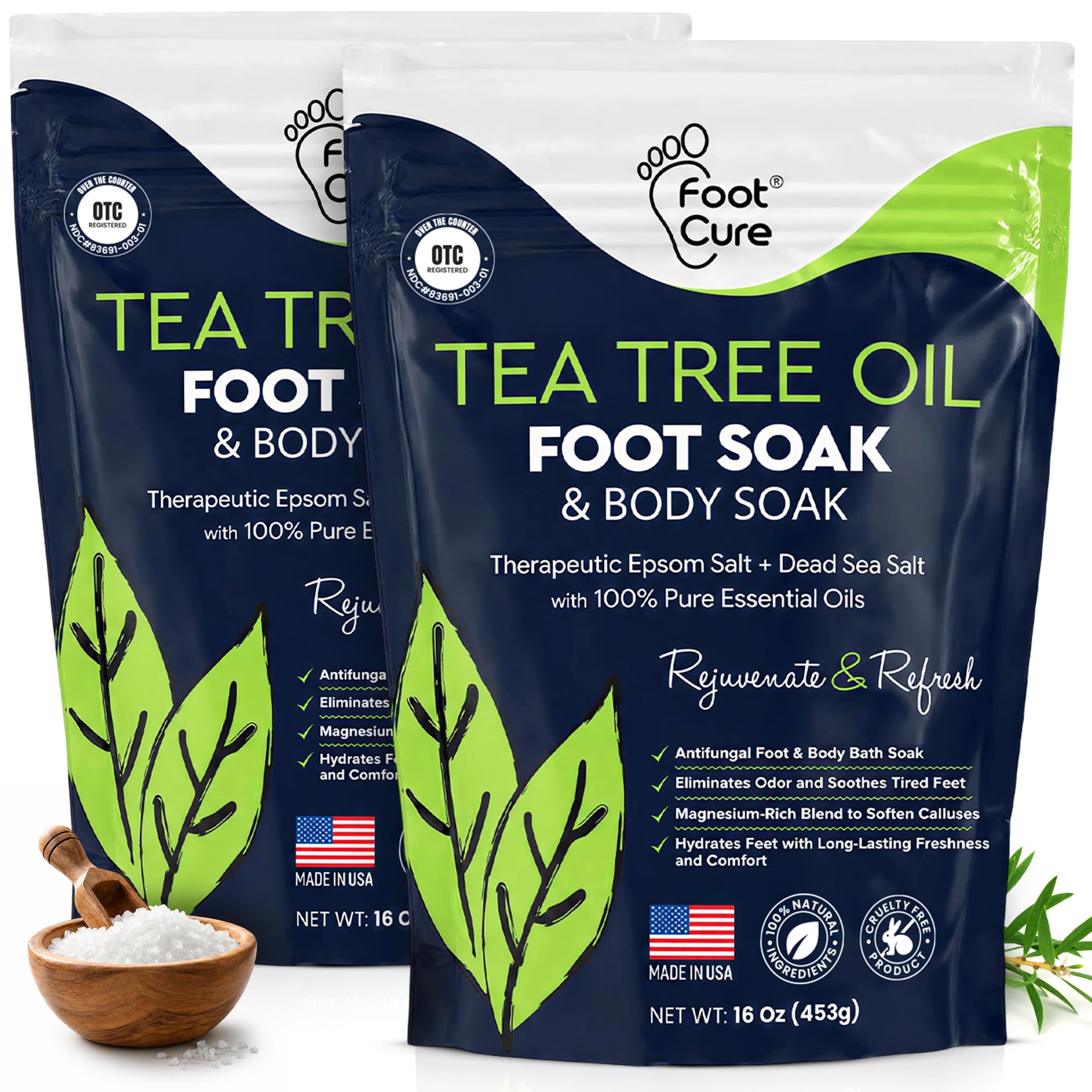 Tea Tree Oil Epsom Salt Foot Soak for Toenail Fungus Treatment, - FOOT CURE