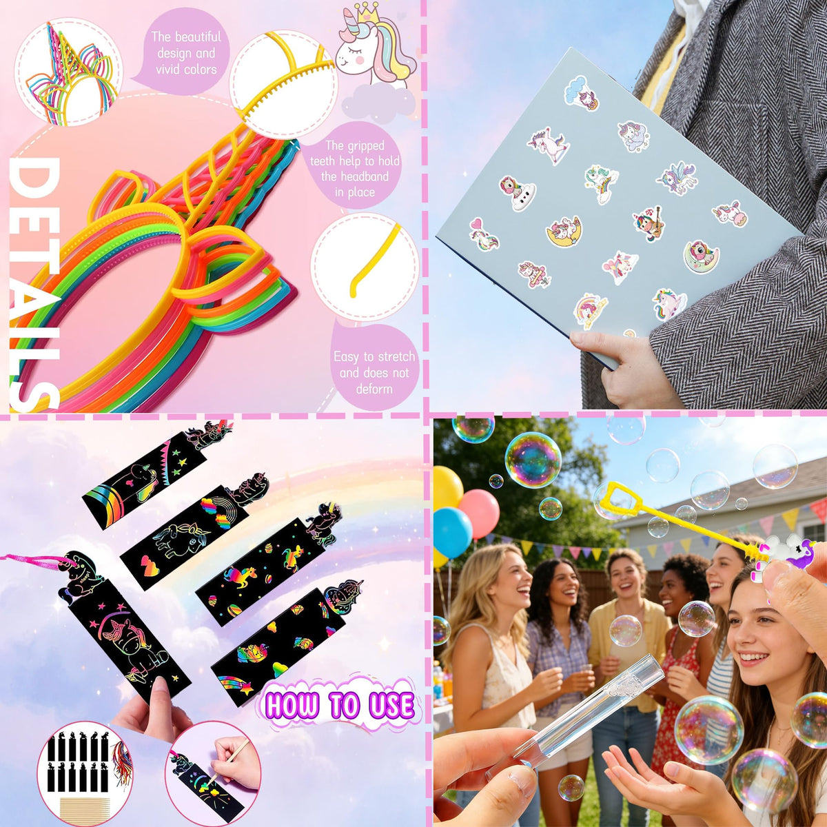 256PCS Unicorn Party Favors Set with Gift Bags Wands Straws - Fybnqlira Official Imagery - 6