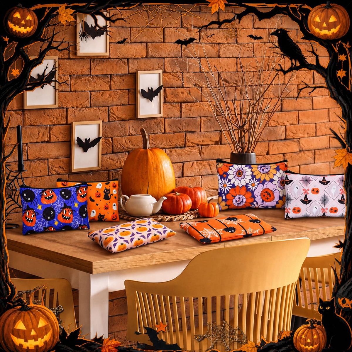 36 Pcs Halloween Canvas Makeup Bags Bulk Zipper Pumpkin - Locmeo Official Imagery - 3