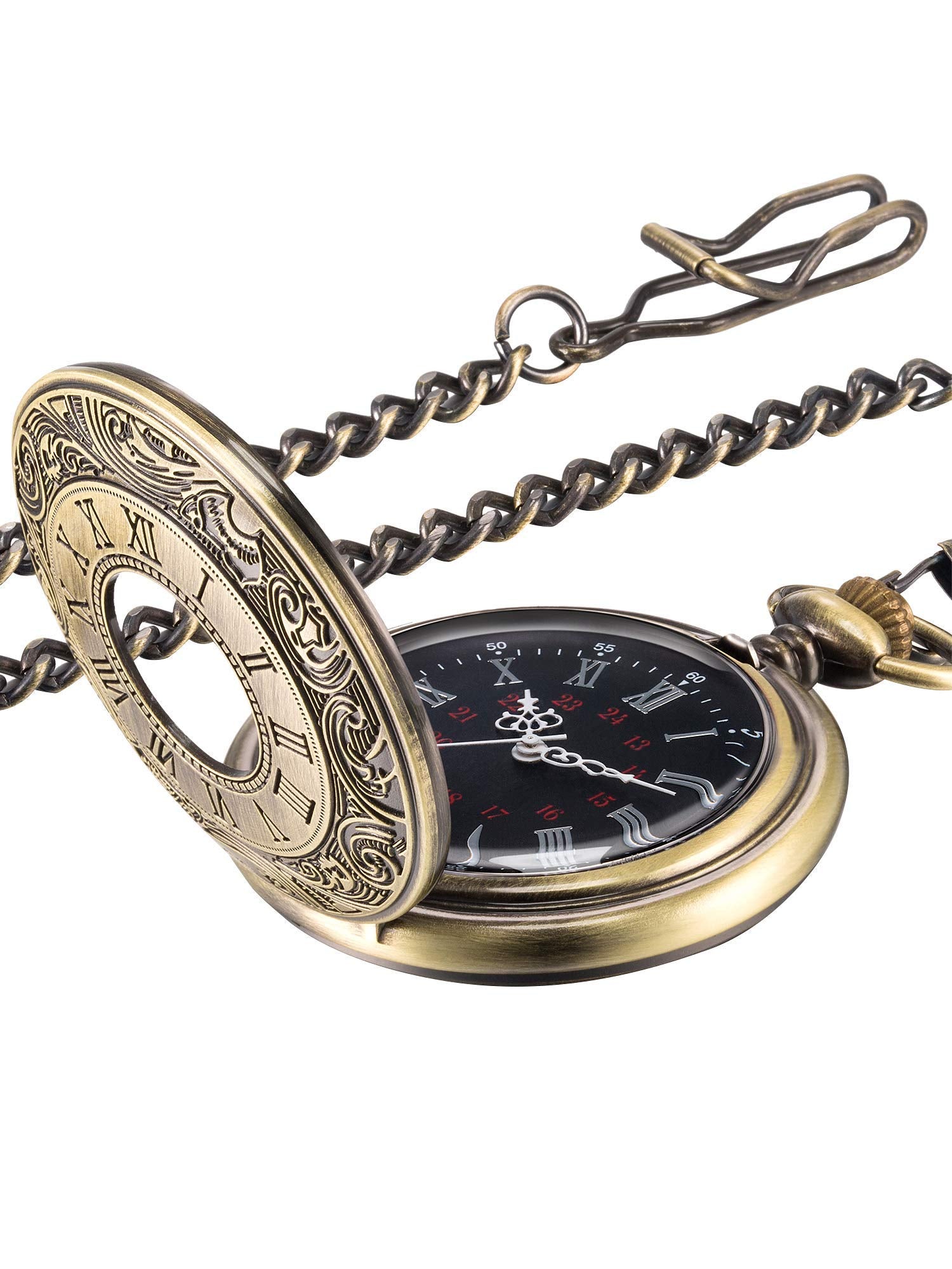 Hicarer Vintage Bronze Pocket Watch with Chain