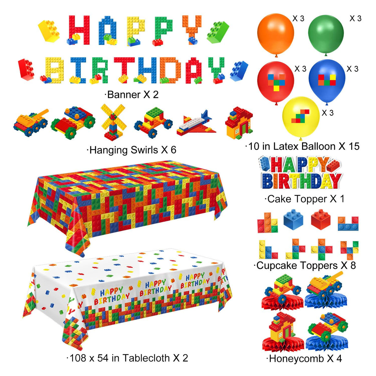 Building Block Birthday Decorations Colorful Building Block - NKPDAXM Official Imagery - 5