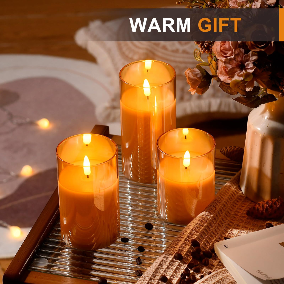 Glass Battery Operated LED Flameless Candles with Remote and - Tyawon Official Imagery - 8